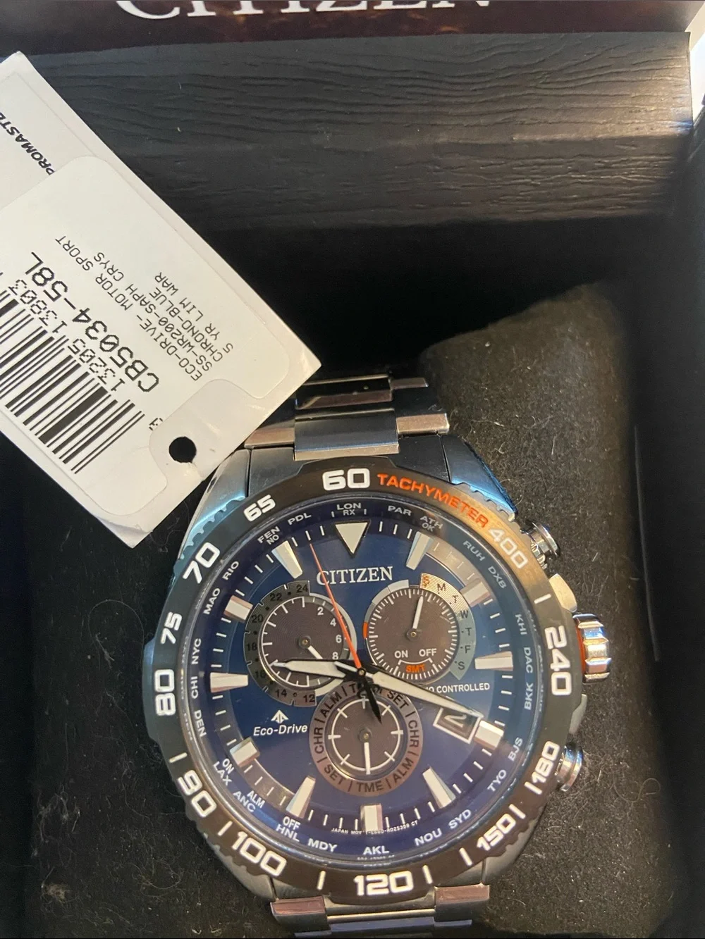 Citizen Eco-Drive Stainless Watch with Blue Dial and Silver Bracelet.. sapphire
